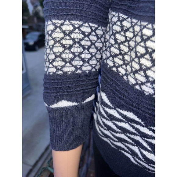 Merona Button-Up Womens Knit Sweater Cardigan 3/4 Sleeve Blue White S - Picture 5 of 8